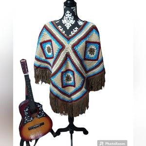 Southwestern style fringed poncho
